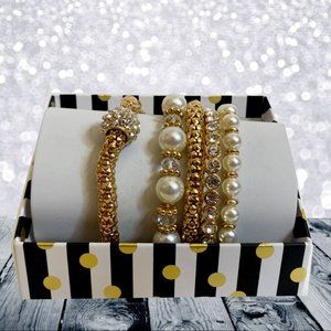 Gold Bangle Bracelet Pearl Bead Gift Set